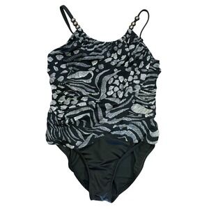 Magicsuit By Miraclesuit  Black White Abstract Zebra Print One Piece Swimsuit 10